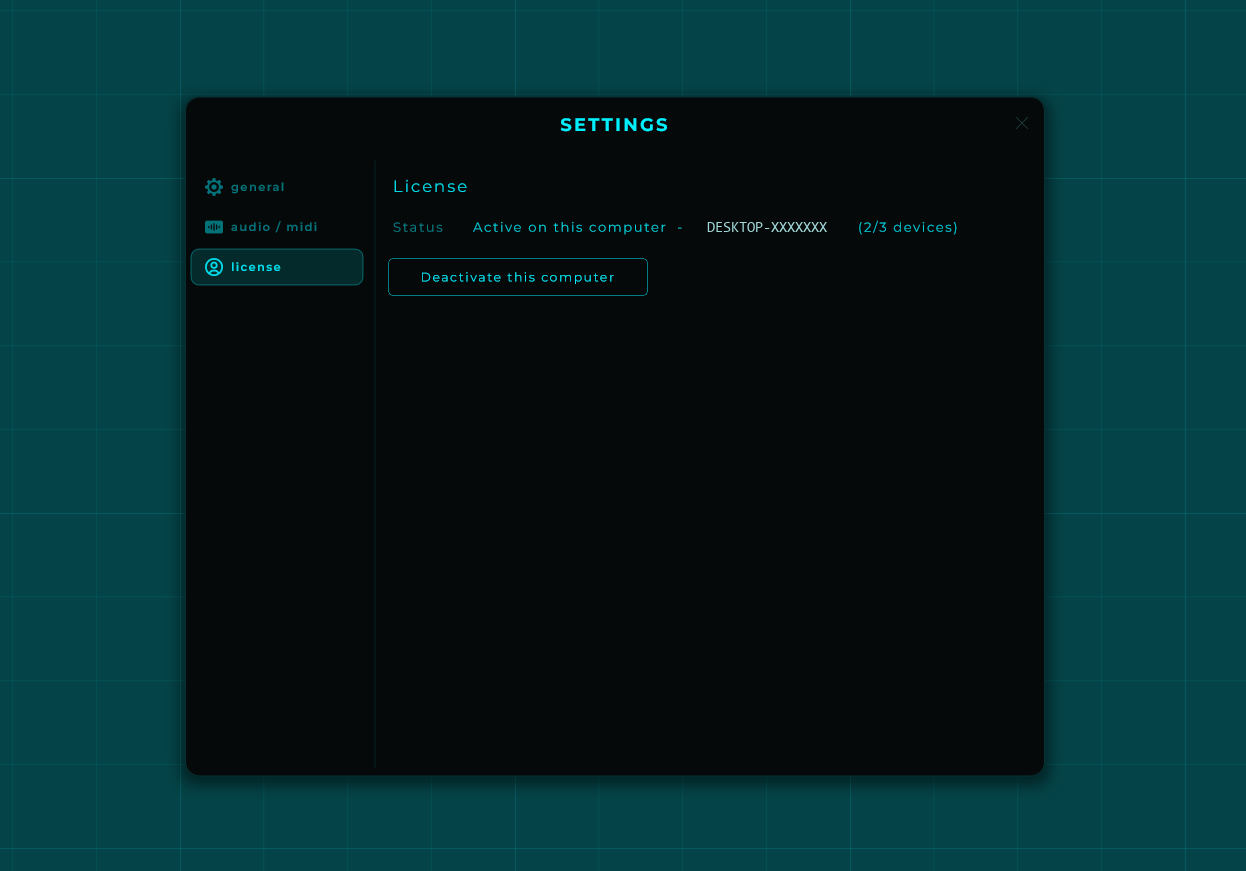 Settings - License