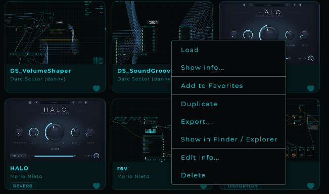My Library card context menu and favourite heart