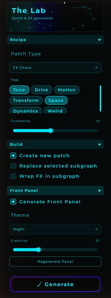 The Lab panel in FX Chain mode