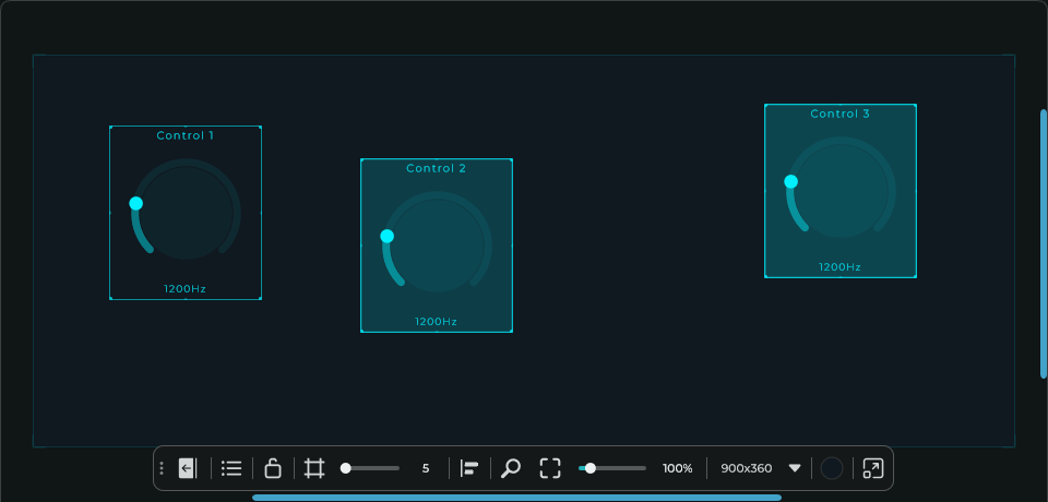 Three selected controls with uneven positions and gaps in the native Front Panel