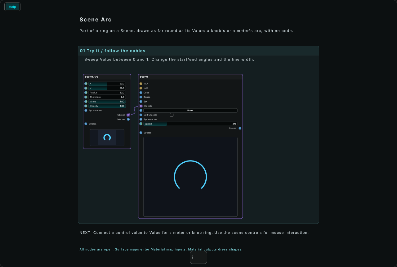 Scene Arc: complete connected Help example