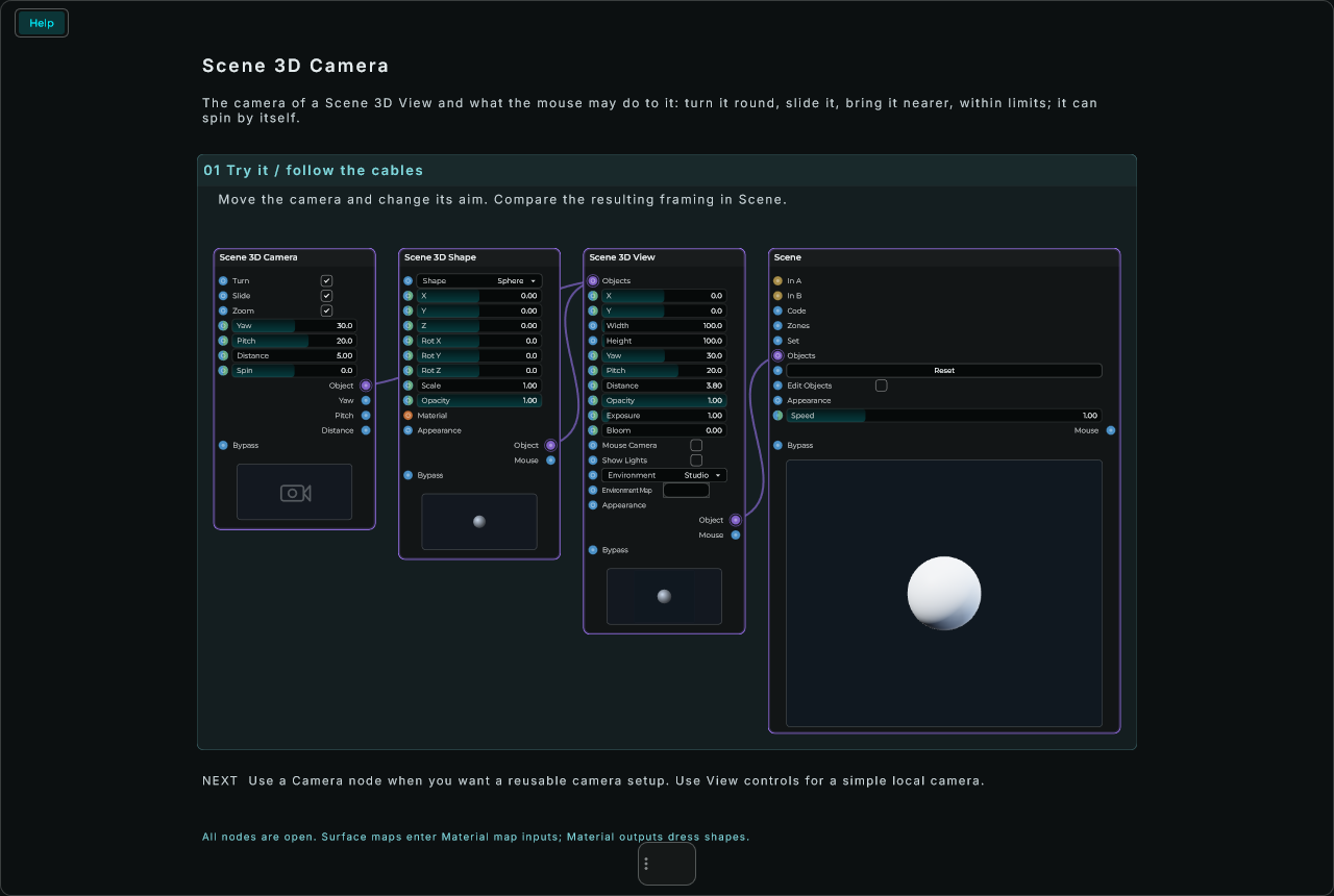 Scene 3D Camera: complete connected Help example