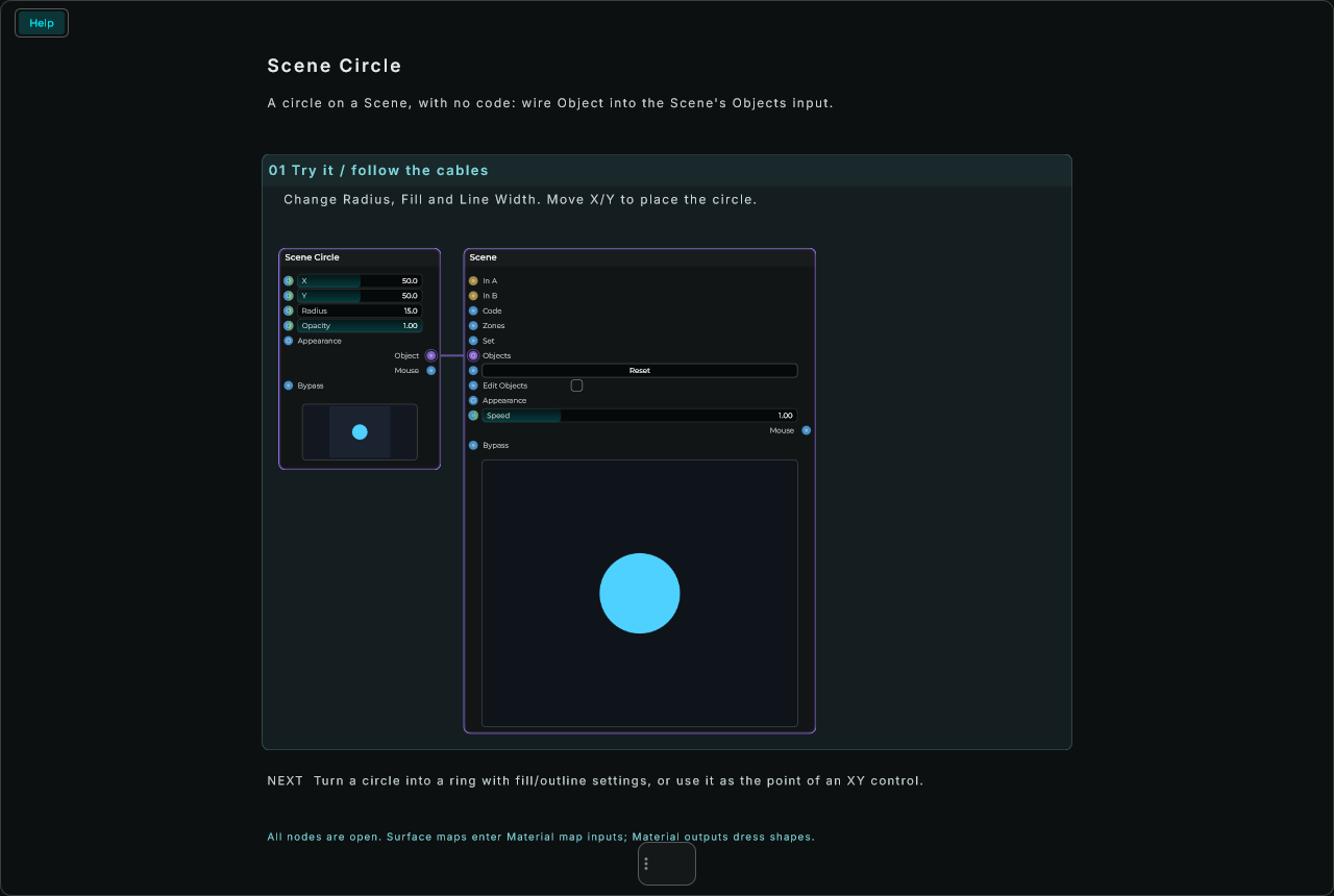 Scene Circle: complete connected Help example