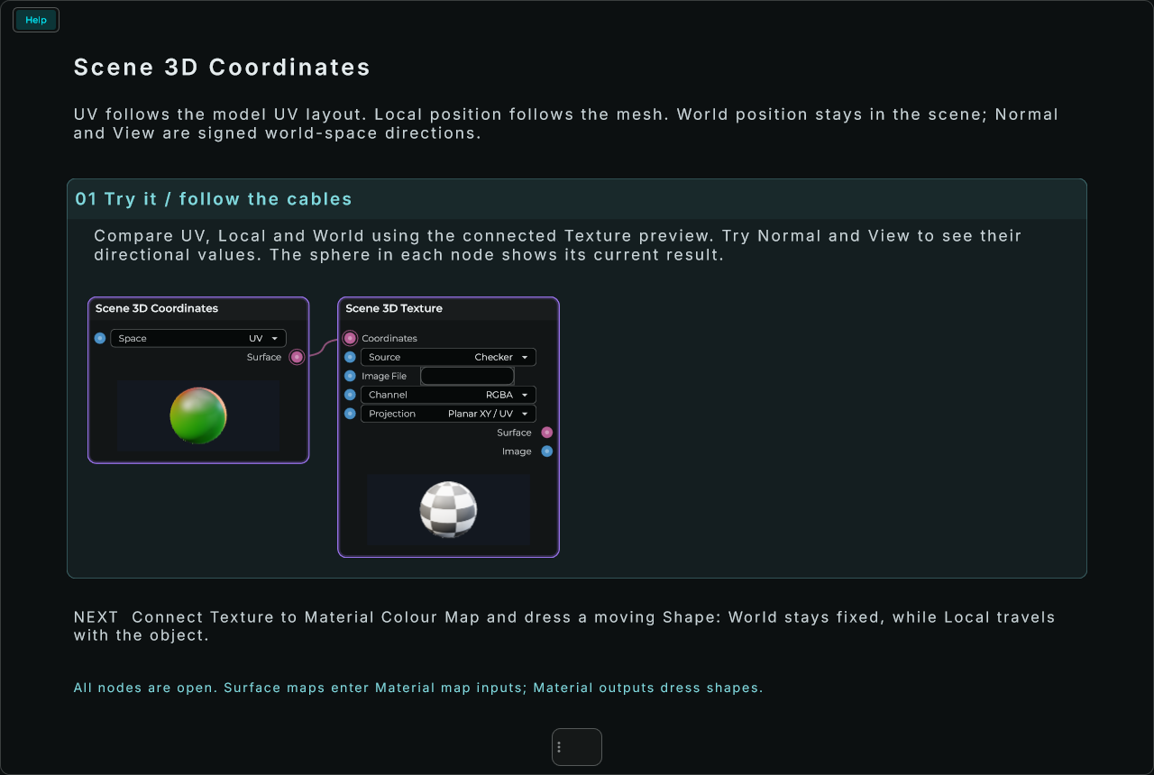 Scene 3D Coordinates: complete connected Help example