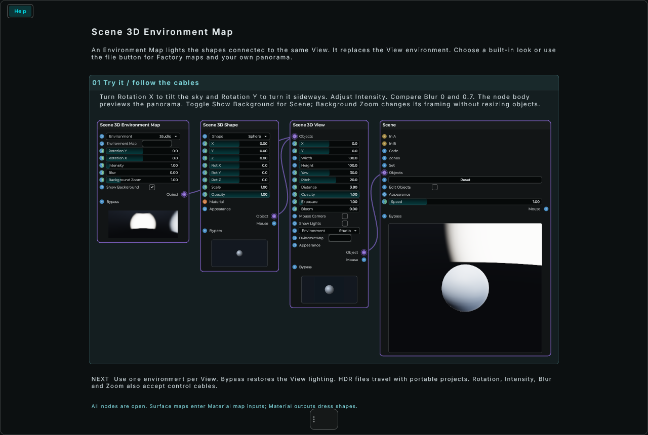 Scene 3D Environment Map: complete connected Help example