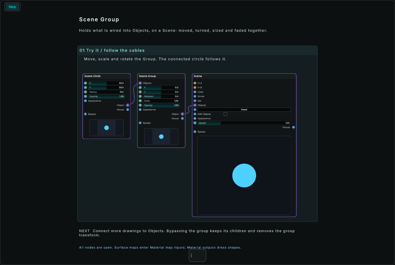 Scene Group: complete connected Help example