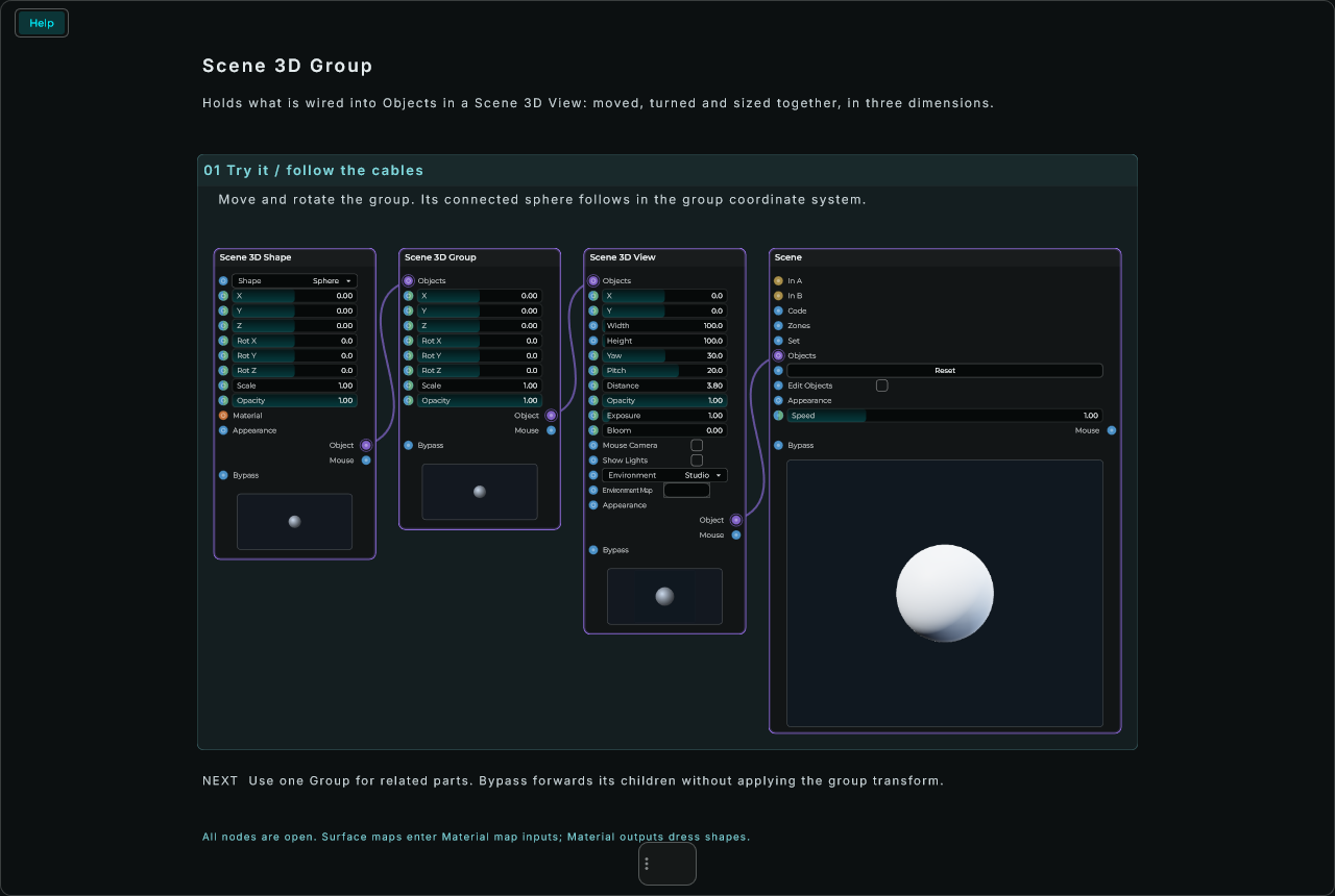 Scene 3D Group: complete connected Help example