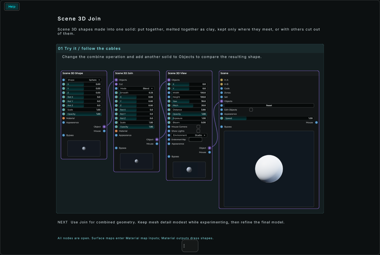Scene 3D Join: complete connected Help example