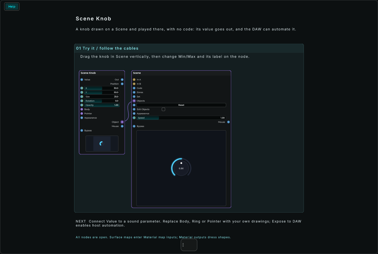 Scene Knob: complete connected Help example