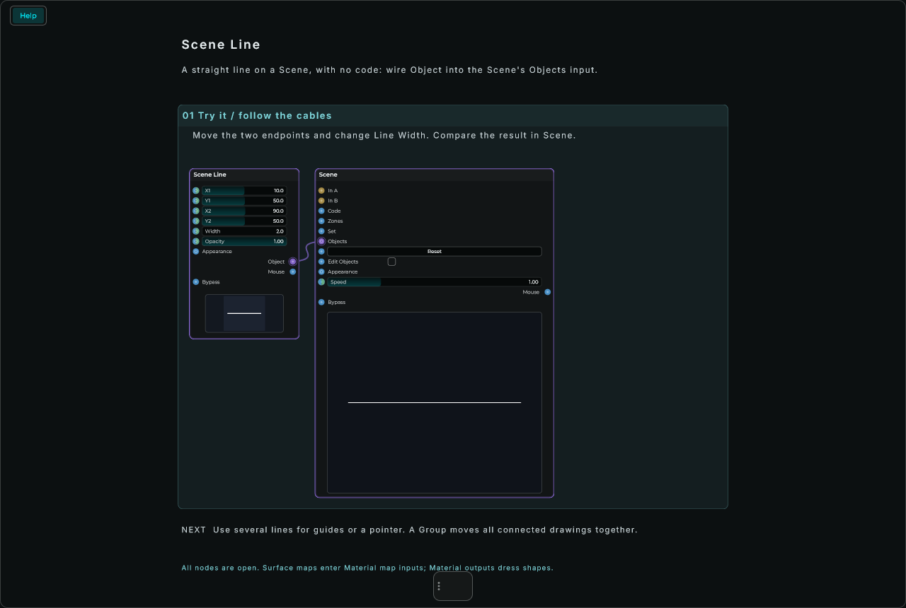 Scene Line: complete connected Help example