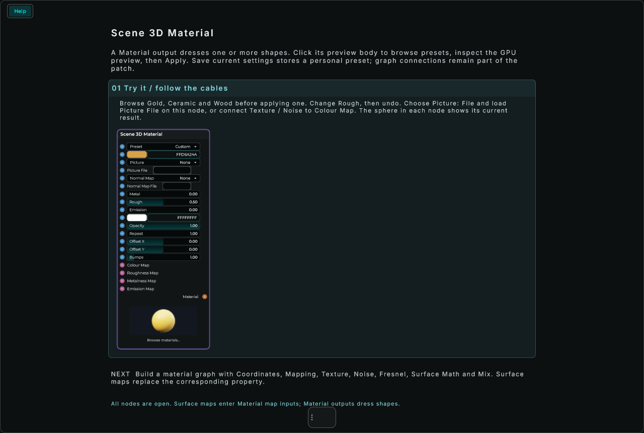 Scene 3D Material: complete connected Help example