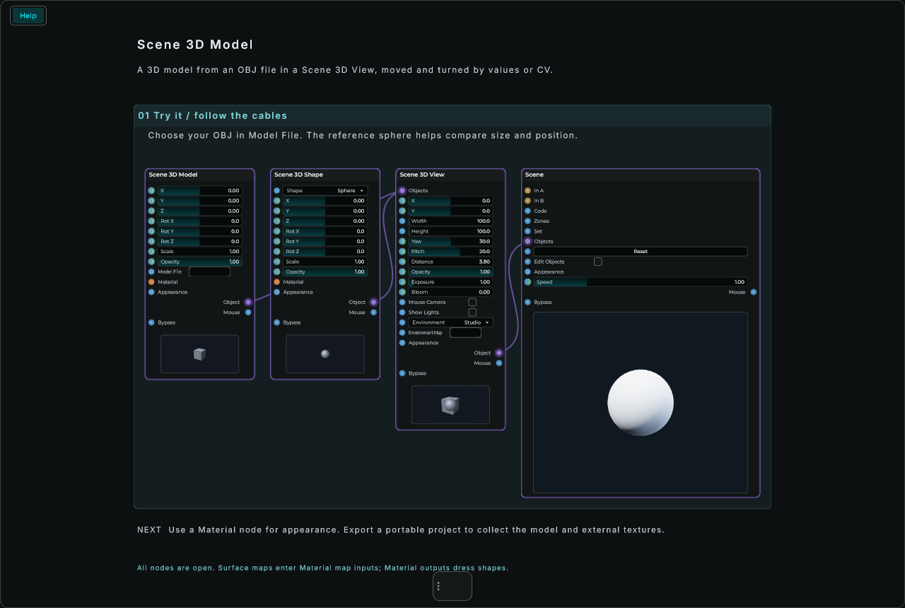 Scene 3D Model: complete connected Help example