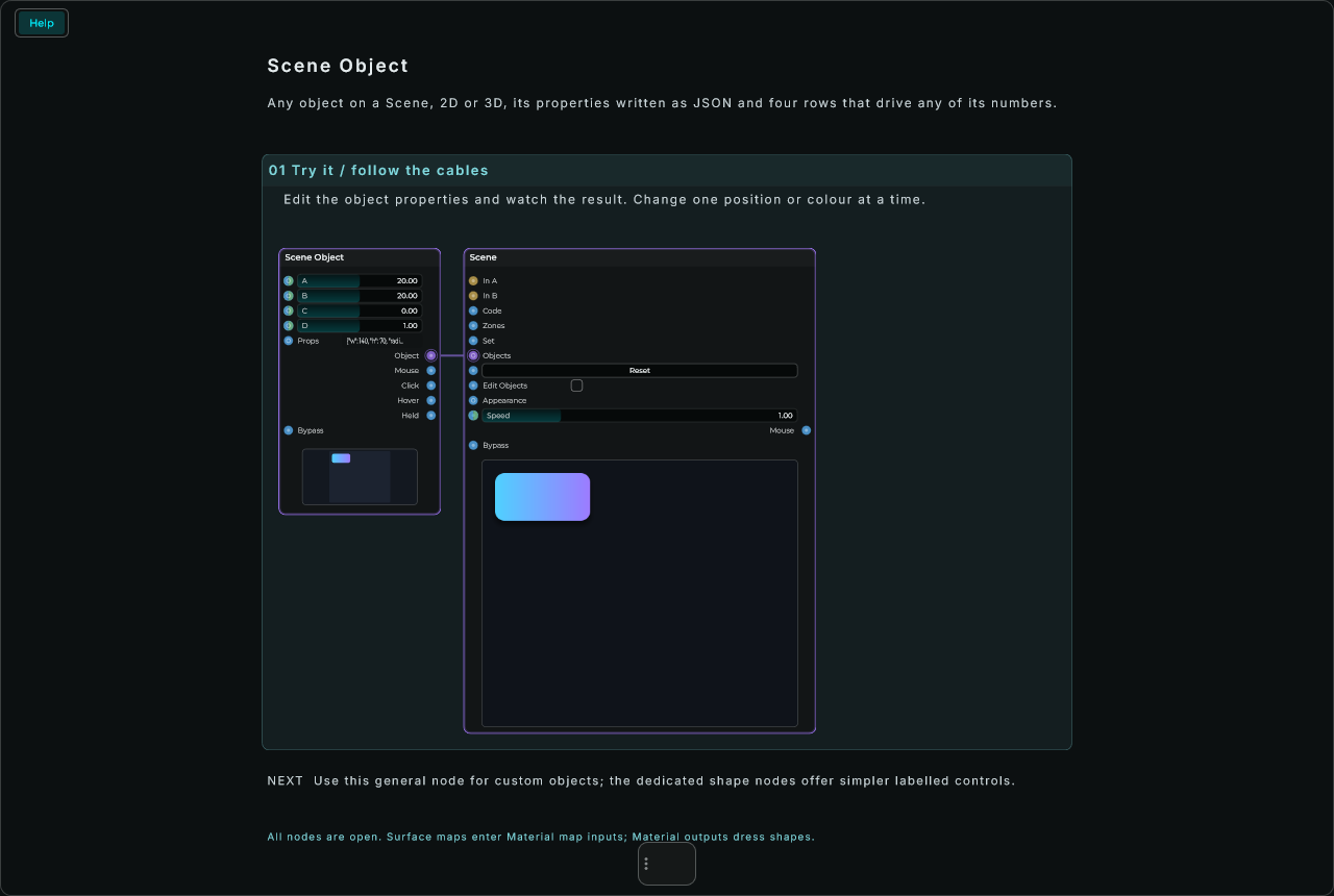 Scene Object: complete connected Help example