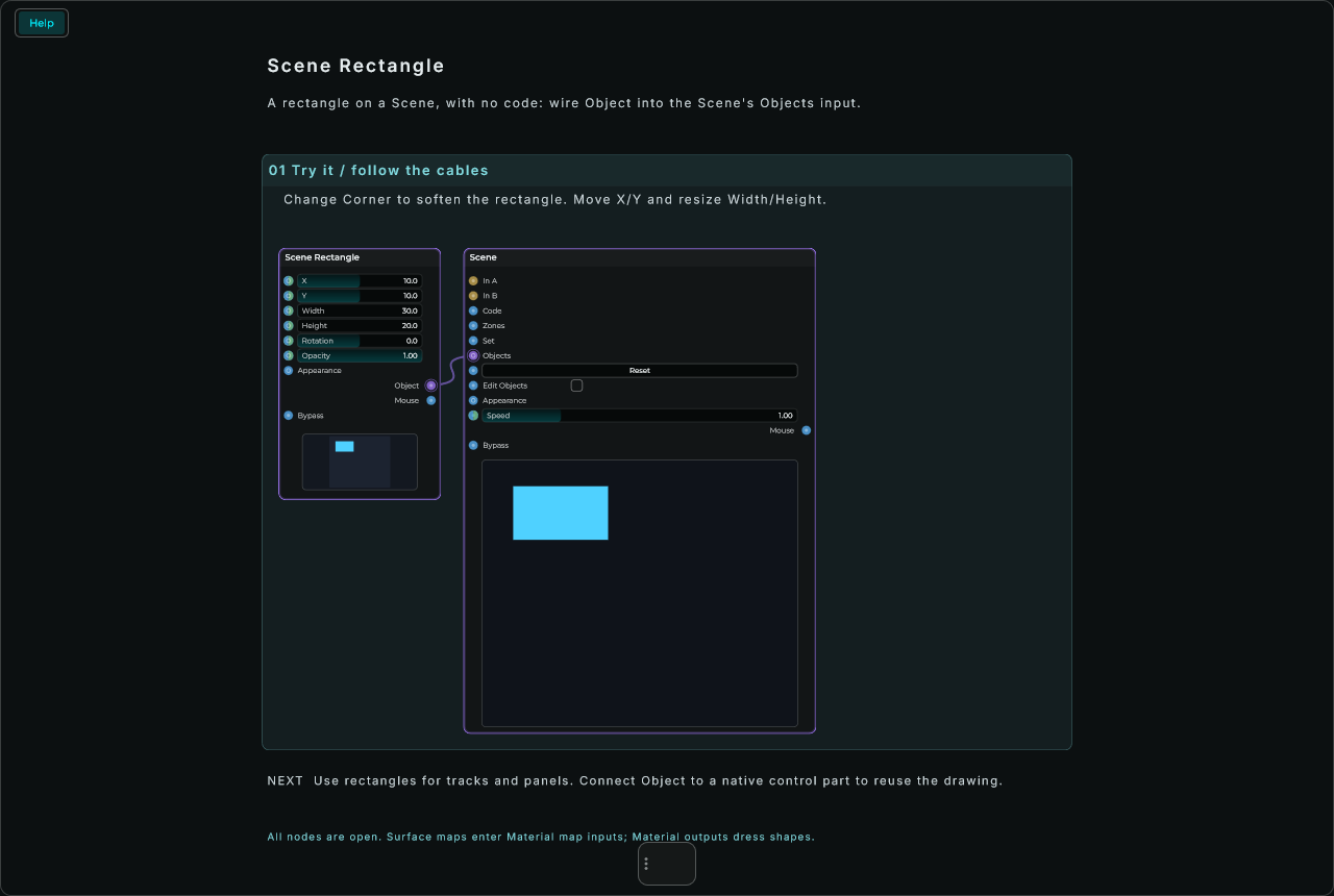 Scene Rectangle: complete connected Help example
