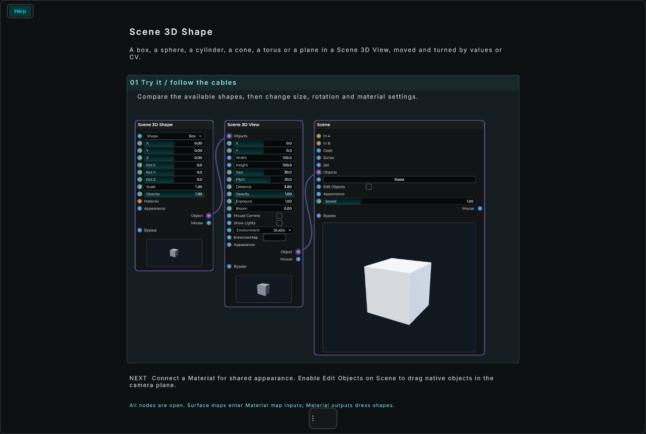 Scene 3D Shape: complete connected Help example