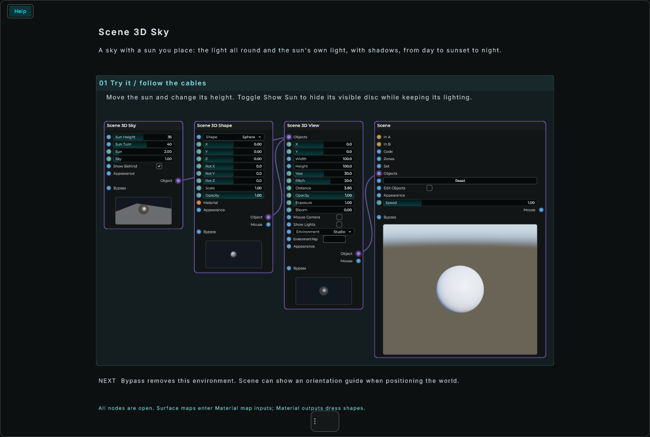 Scene 3D Sky: complete connected Help example