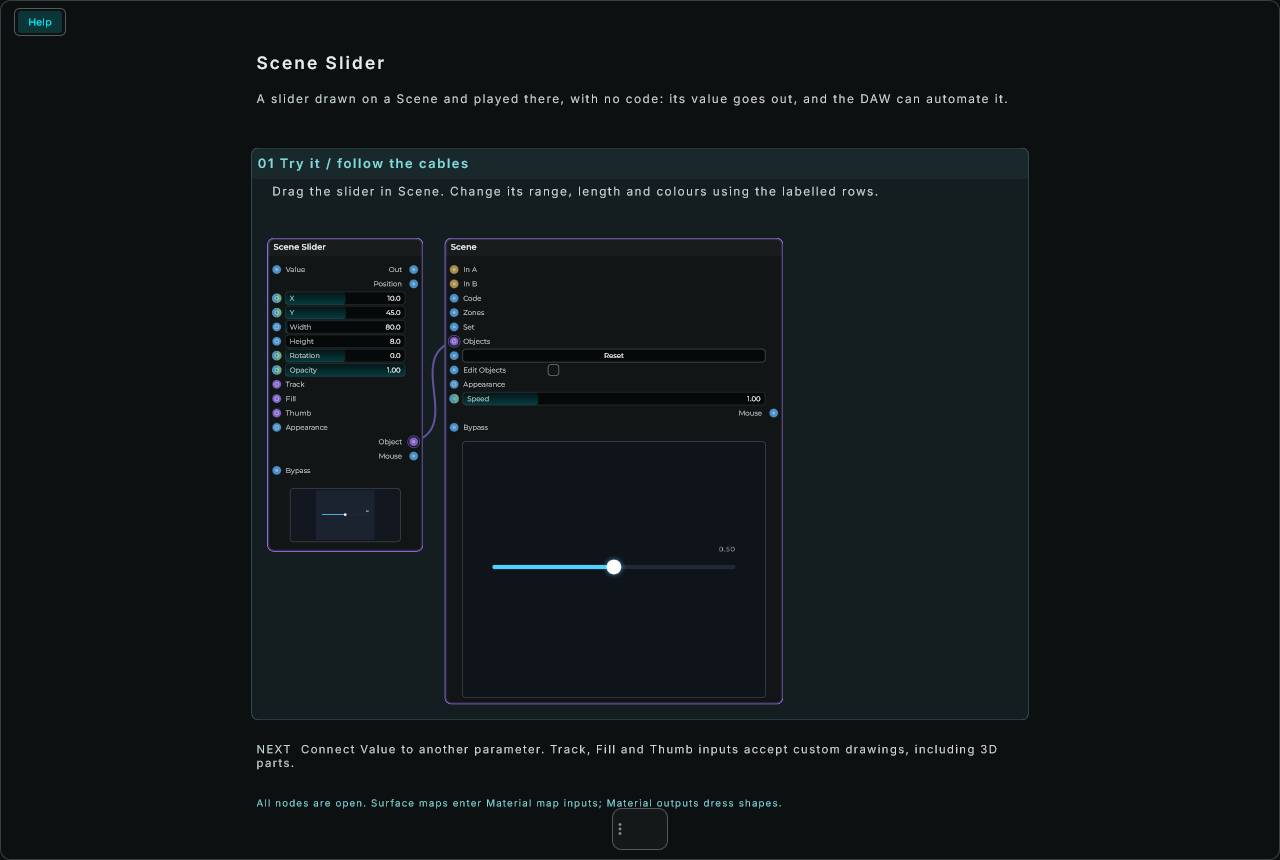 Scene Slider: complete connected Help example