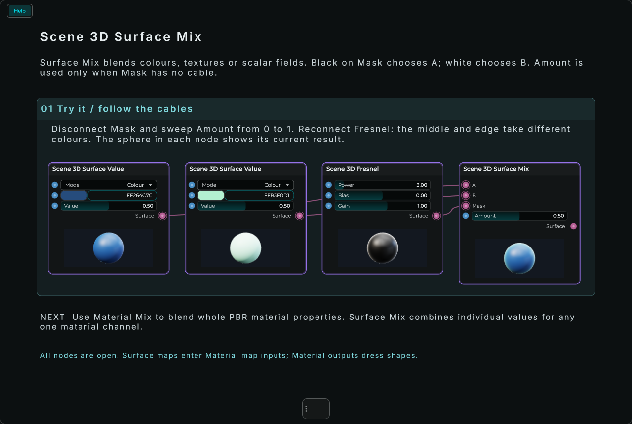 Scene 3D Surface Mix: complete connected Help example