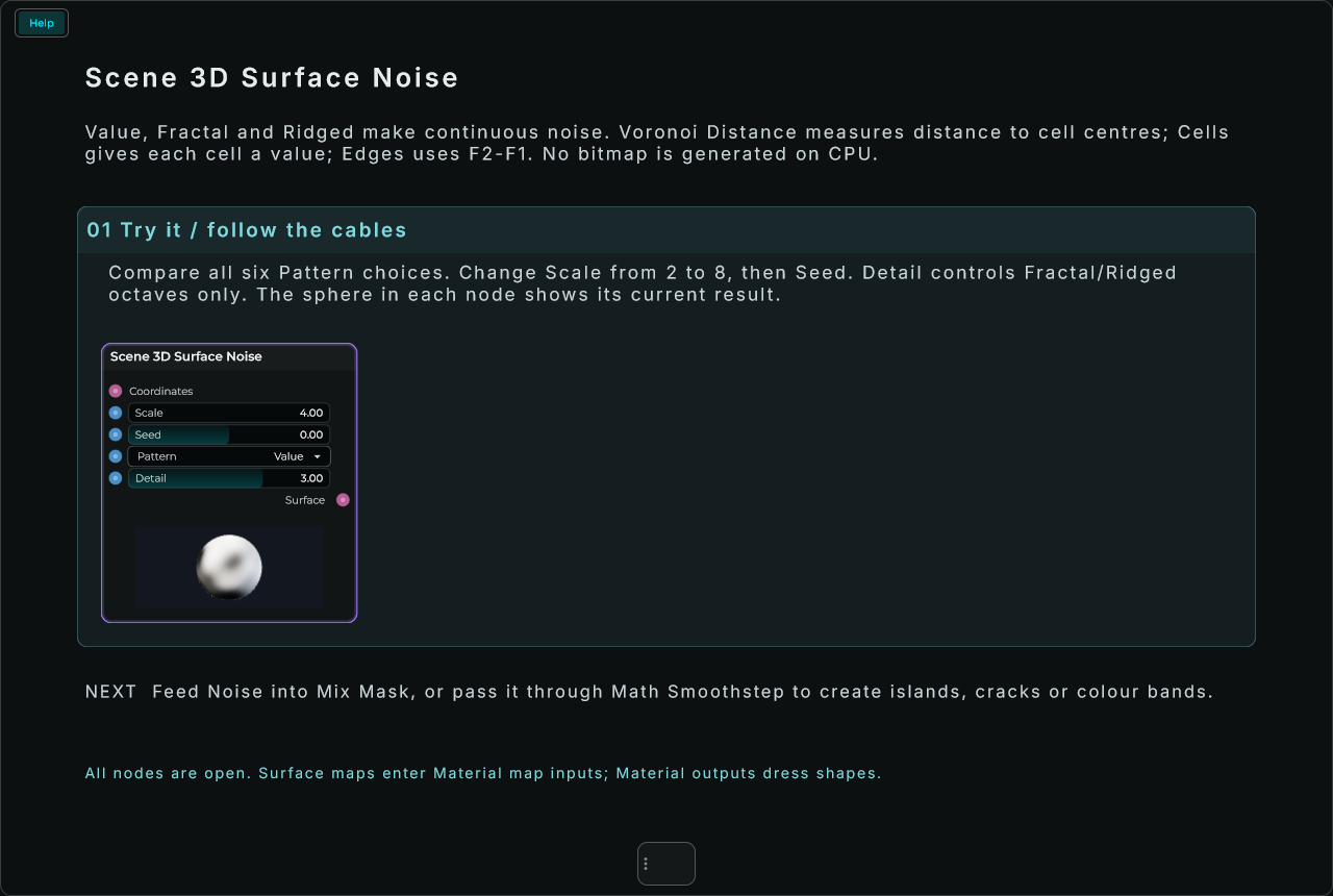 Scene 3D Surface Noise: complete connected Help example
