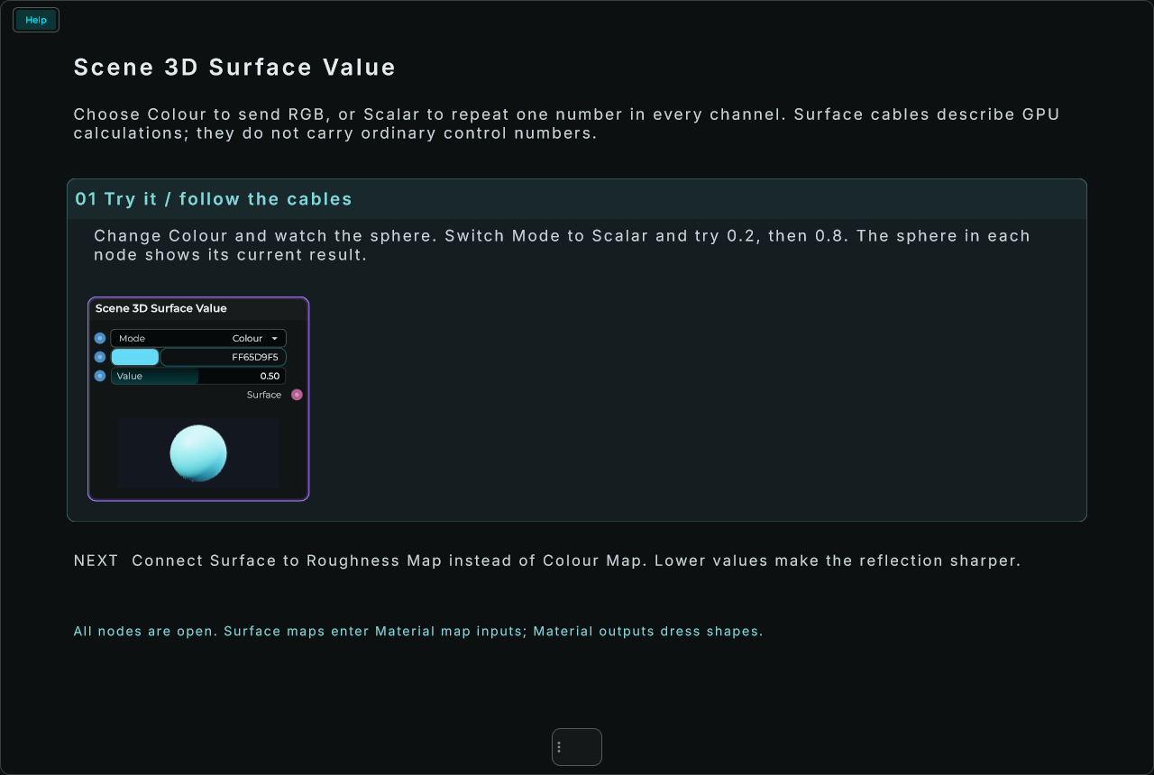 Scene 3D Surface Value: complete connected Help example