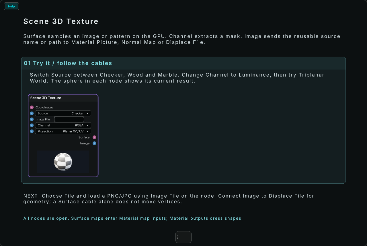 Scene 3D Texture: complete connected Help example