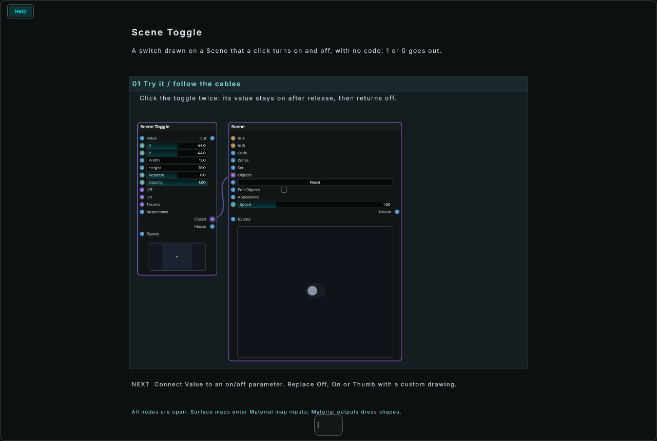 Scene Toggle: complete connected Help example