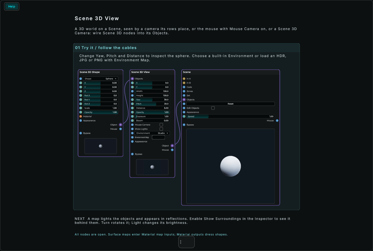 Scene 3D View: complete connected Help example