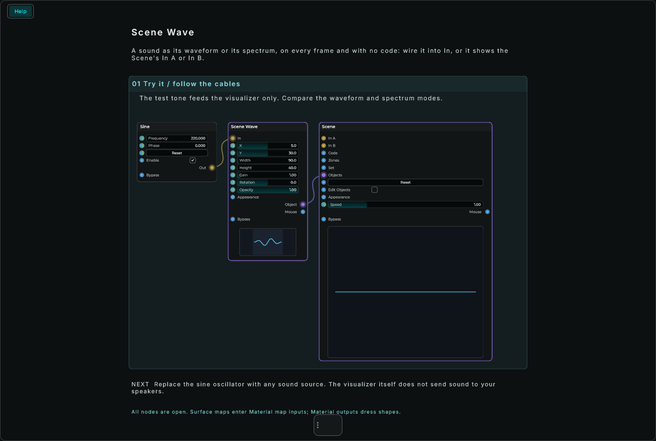Scene Wave: complete connected Help example