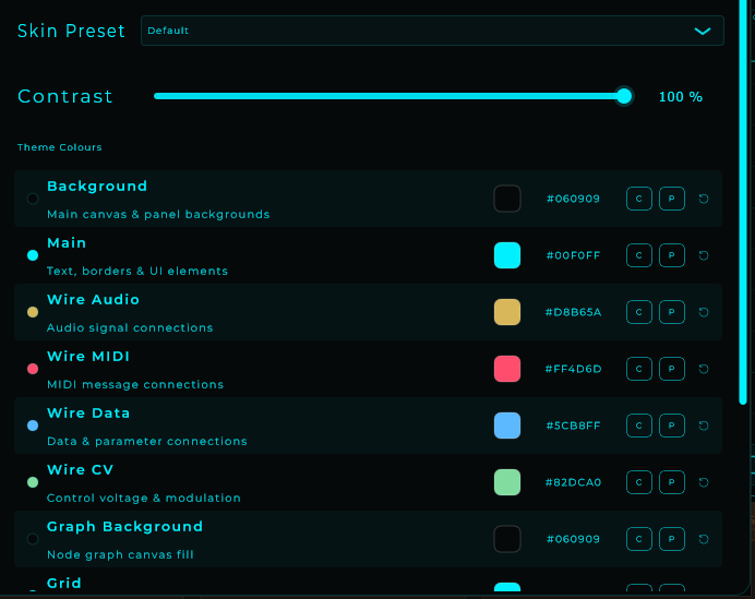 Settings Appearance section