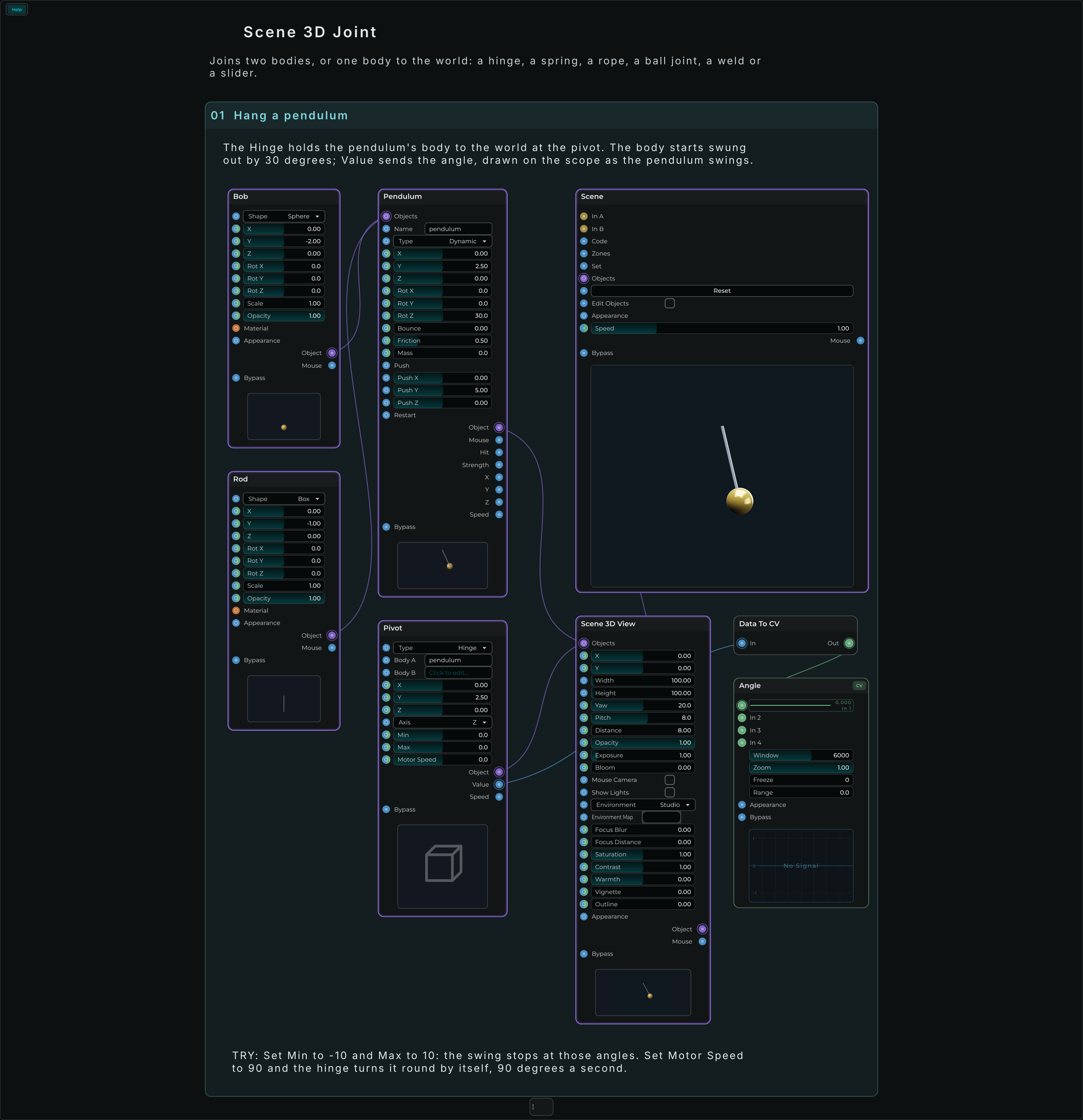Scene 3D Joint: the connected Help example