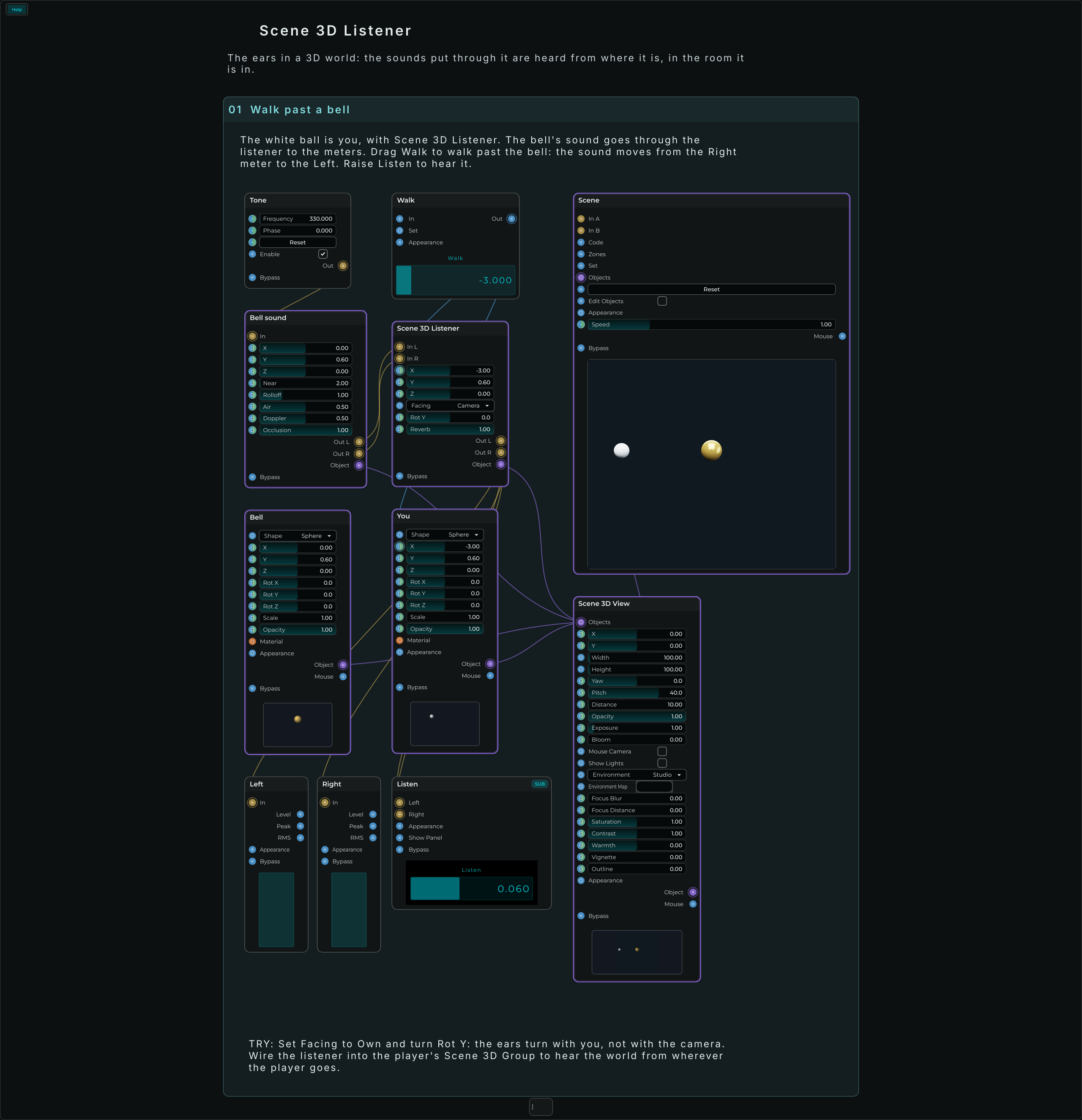 Scene 3D Listener: the connected Help example