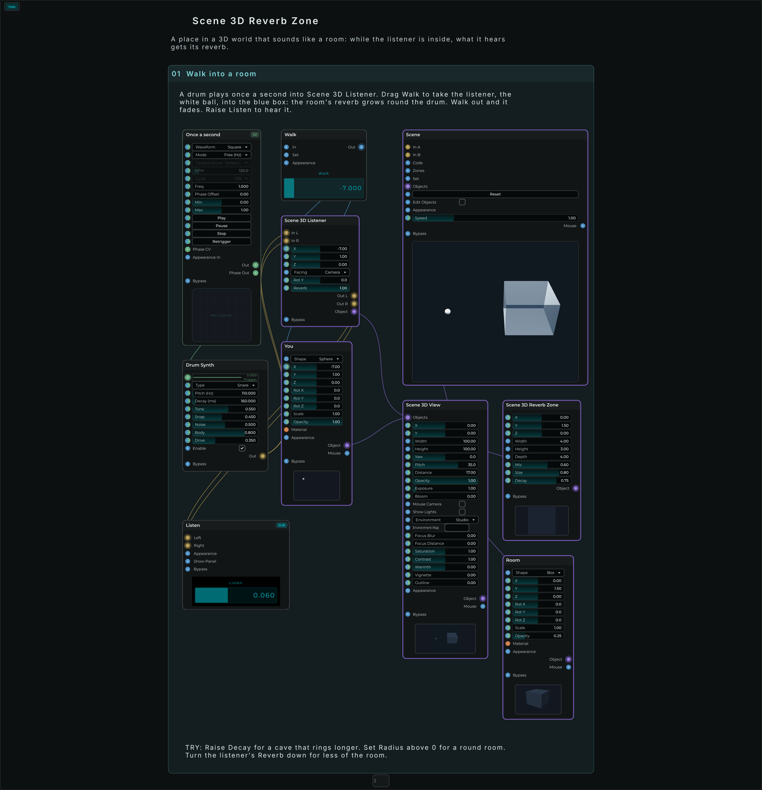 Scene 3D Reverb Zone: the connected Help example
