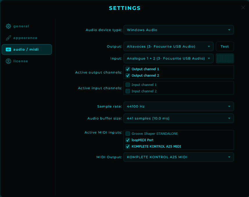 Settings Audio MIDI