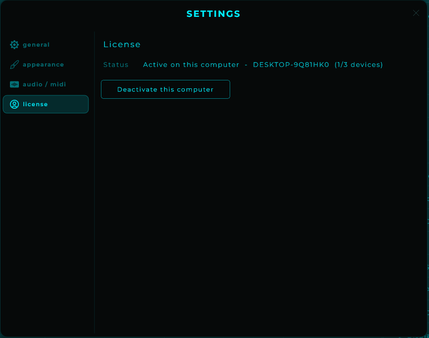 Settings License